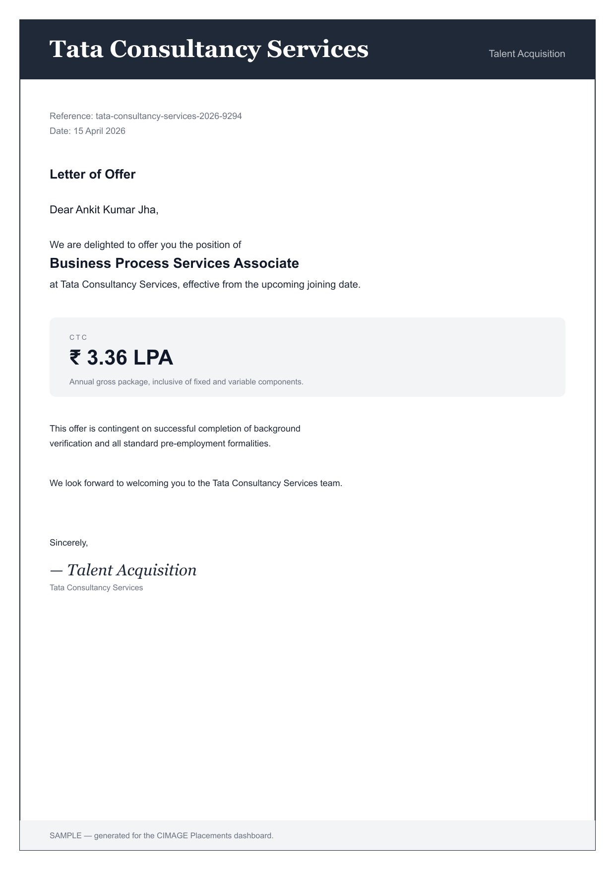 Ankit Kumar Jha — offer letter