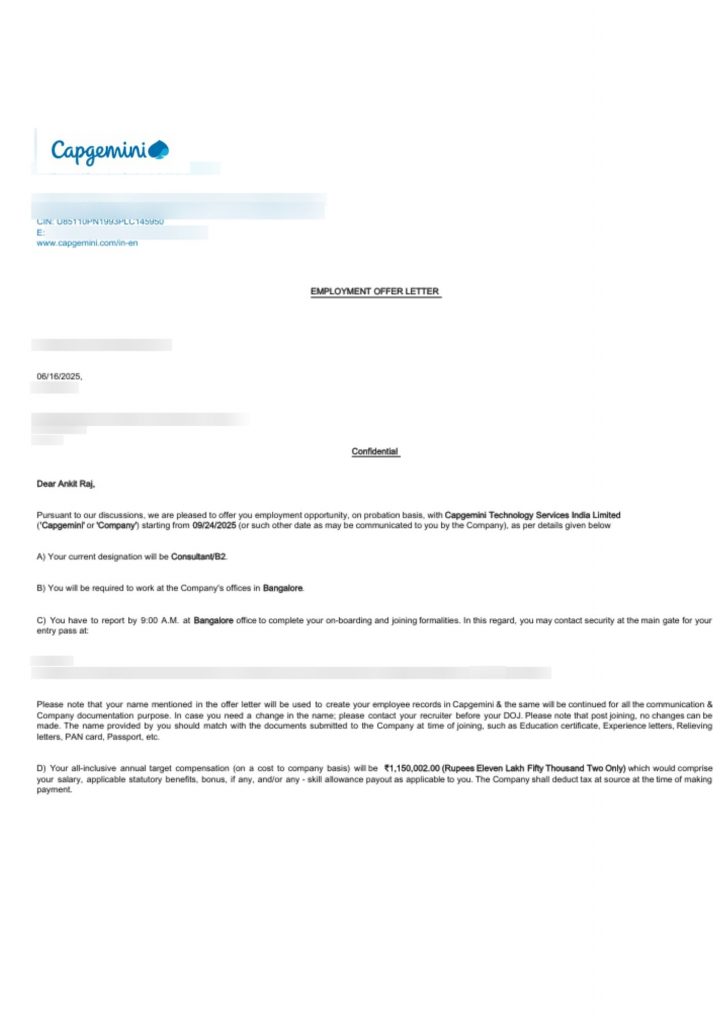 Ankit Raj — offer letter