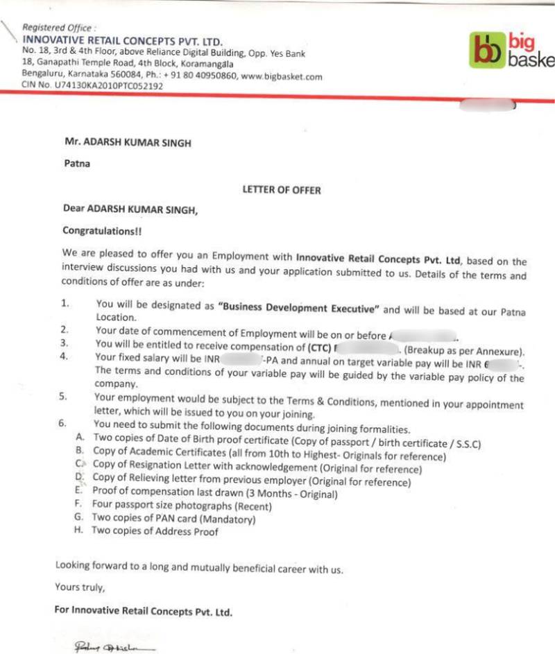 Offer letter