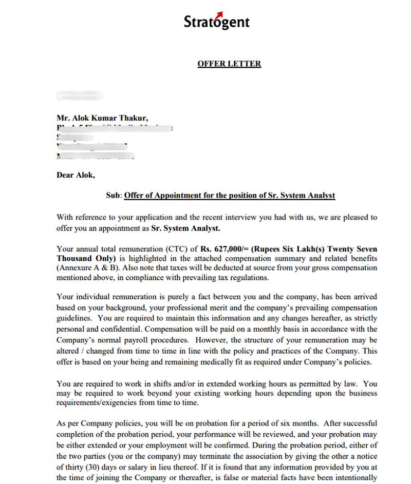 Offer letter
