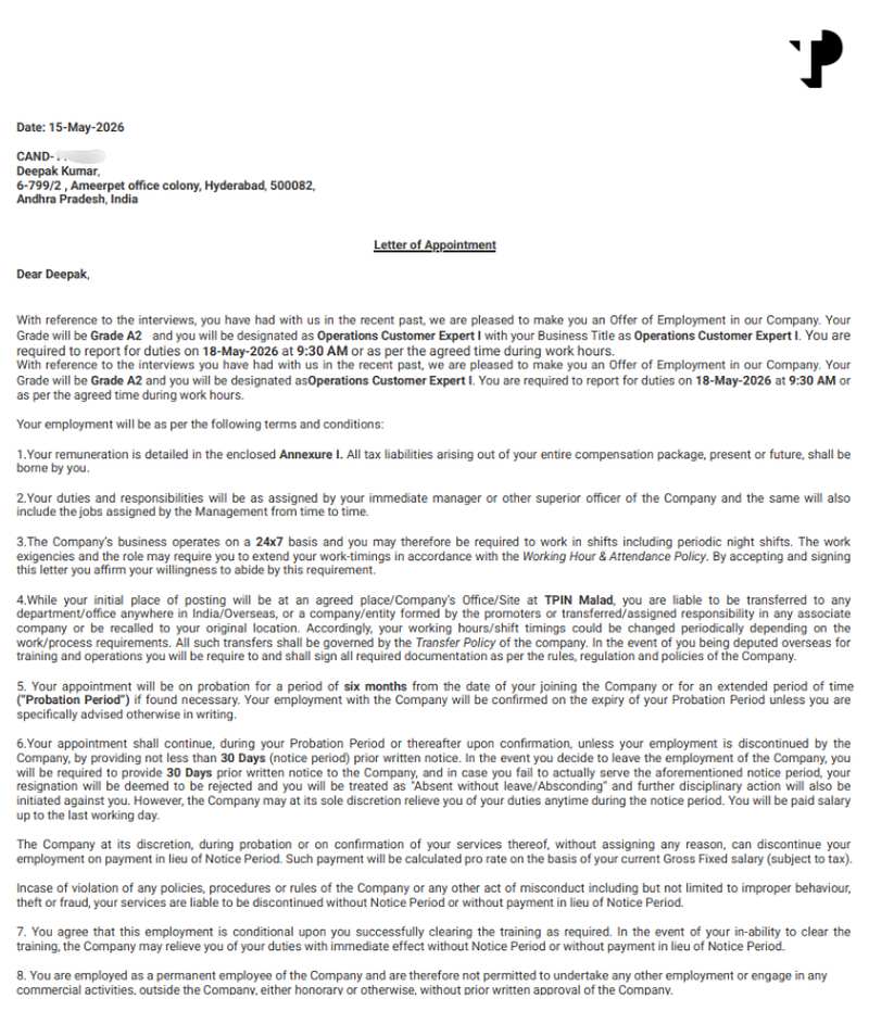 Offer letter