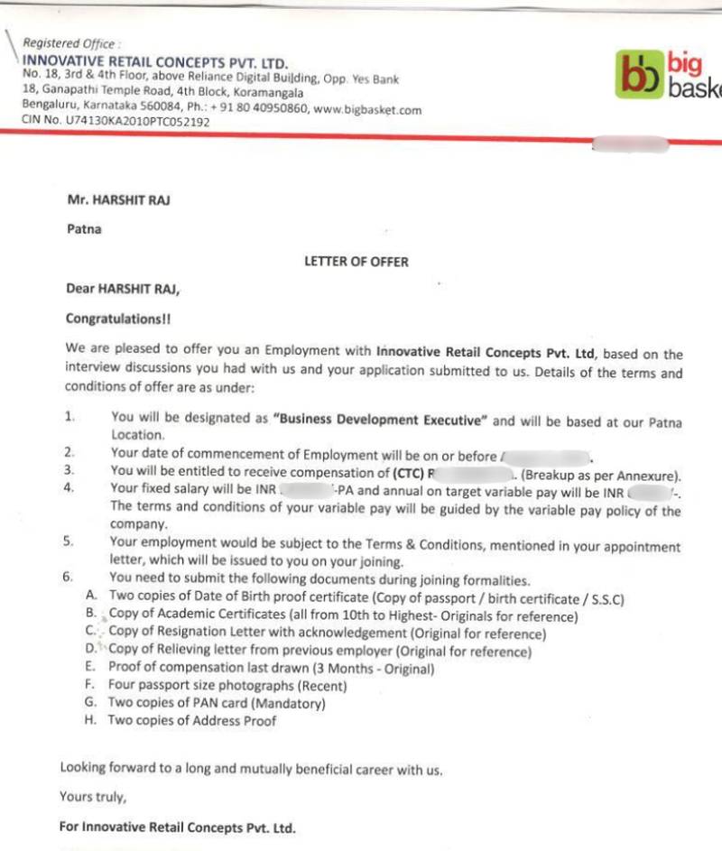Offer letter