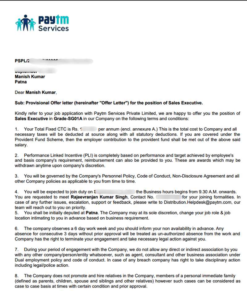 Offer letter
