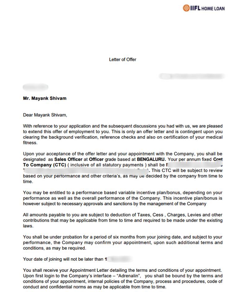 Offer letter