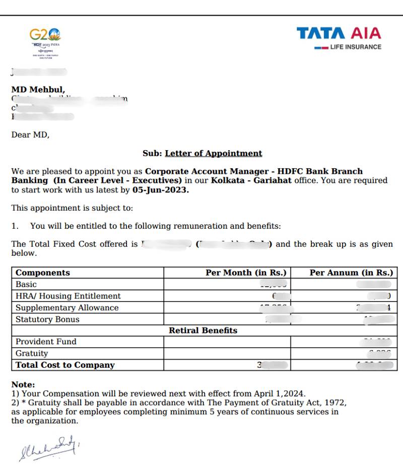 Offer letter