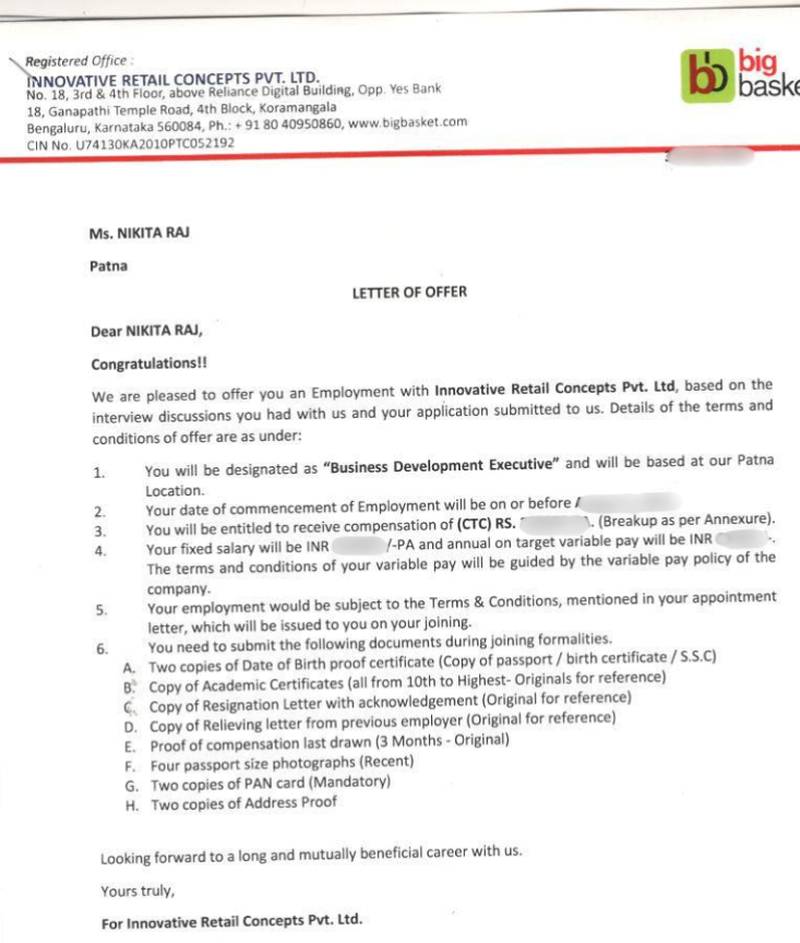 Offer letter
