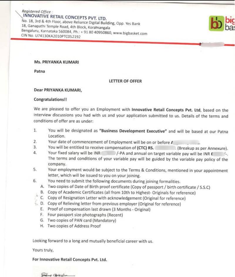 Offer letter