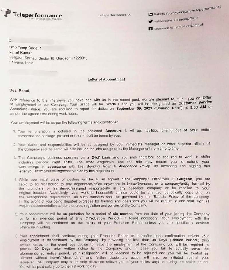 Offer letter