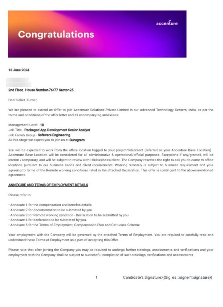 Offer letter