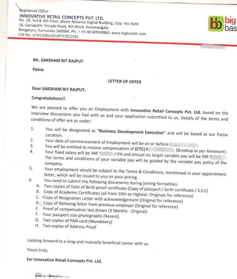 Offer letter