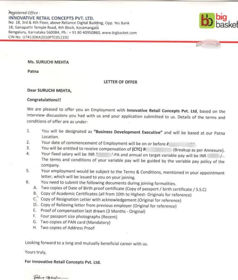 Offer letter