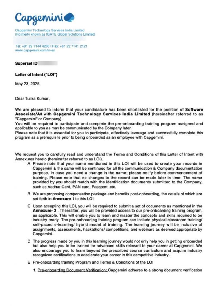 Offer letter